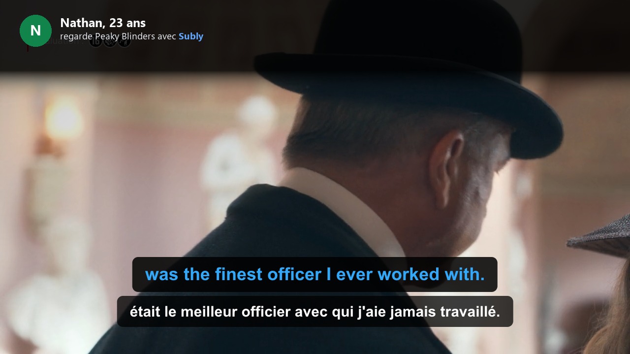 Nathan, 23 ans, regarde Peaky Blinders avec Subly